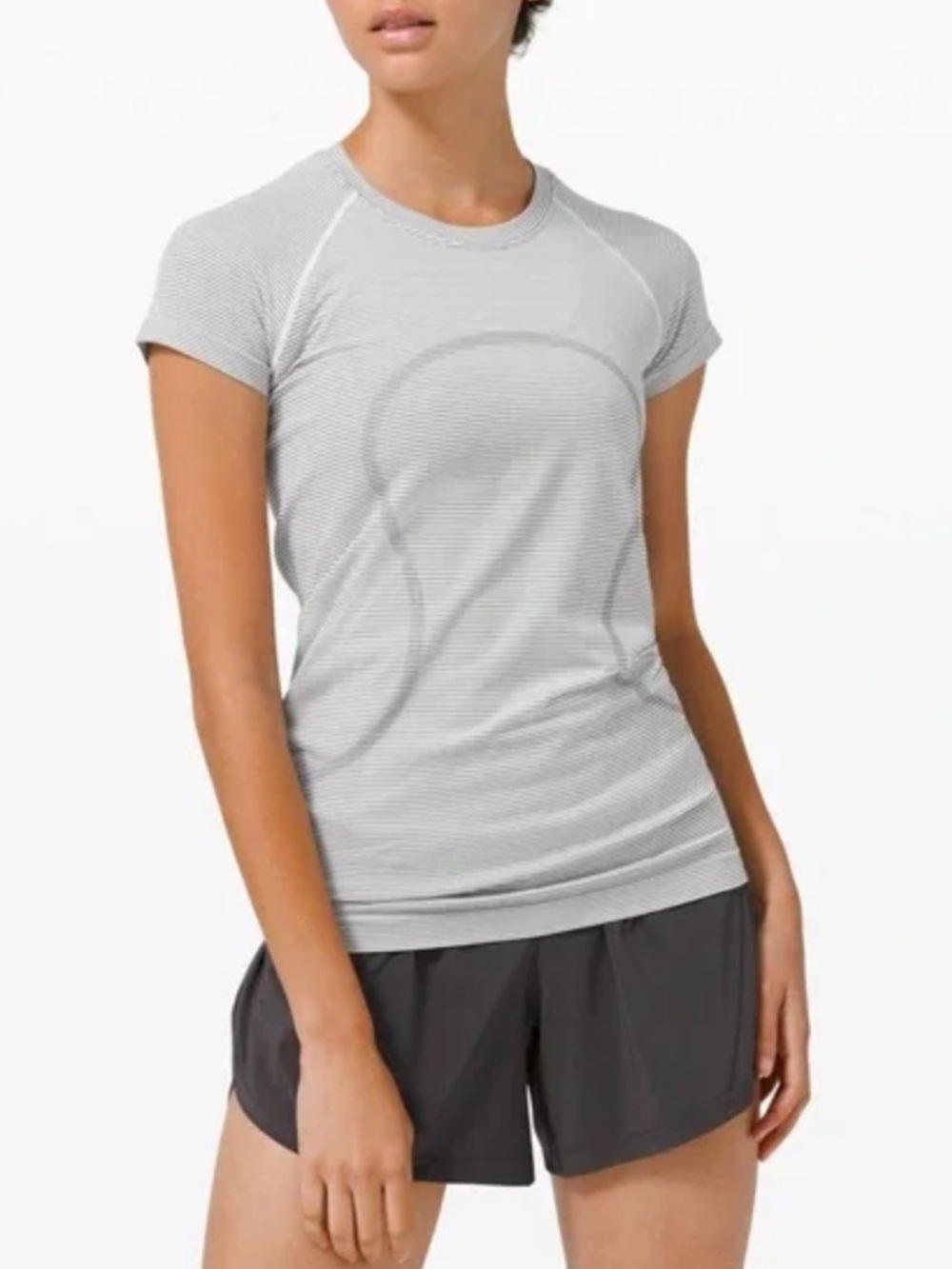 Lululemon Swiftly Tech Black/White Striped Tee Size 10 (Medium)
